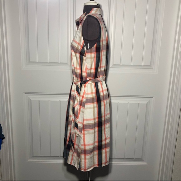 Tommy Hilfiger Cotton Linen Blend Check Sleeveless Tie A-Line Buttoned Dress S/P - Picture 8 of 13